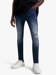Men&apos S Super Skinny Rip And Repair Blue Jeans