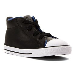 Converse Kids Baby Boy's Chuck Taylor All Star Street Mid Leather Infant toddler Black charcoal Grey white 3 Infant M
