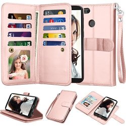 Njjex Compatible For Honor 7X Wallet Case huawei Mate Se Case Luxury Pu Leather 9 Card Slots Id Credit Folio Flip Cover Detachable Kickstand Magnetic