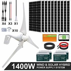 Eco-worthy 1400 Watts 24V Solar Wind Turbine Generator Kit: 1PC 400 Watt Wind Turbine + 10PCS 100W Mono Solar Panel + 1PC Solar Wind