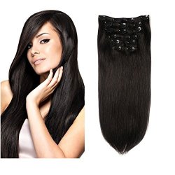 Lovbite Hair Brazilian Clip In Hair Extensions Human Straight Hair Double Weft 8A Grade Remy Human Hair Clip On 24INCHES 7PIECES LOT 100G 16CLIPS 24"-80G