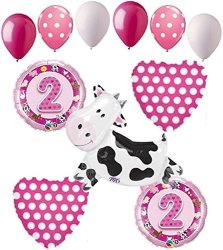 Anagram 11 PC 2ND Birthday Cow Balloon Bouquet Happy Decoration Farm Animal Second Girl