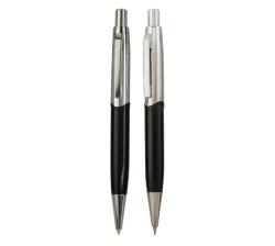 Valor Ball Point Pen & Pencil Set - Black With Chrome