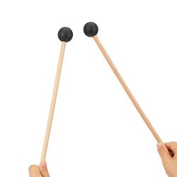 Djdz 2CT 15 Inch Long Bell Mallets Glockenspiel Sticks Spherical Black Rubber Head Mallet Percussion With Wood Handle