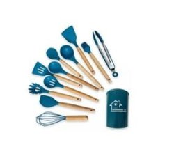 12 Set Of Wooden Handle Silicone Kitchen Utensil Tools - Navy