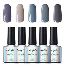 Fairyglo Grey Nail Polish 5PCS Uv LED Soak Off Nail Art Kit Beauty Gel Manicure Decor Salon Gift Set 10ML 003