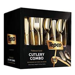 300 Gold Plastic Silverware Set - Plastic Gold Cutlery Set - Disposable Flatware Gold - 100 Gold Plastic Forks 100 Gold Plastic Spoons 100