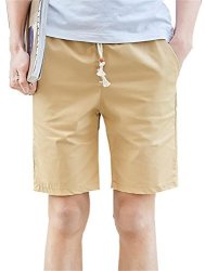 Floral Bywx-men Linen Drawstring Loose Beach Shorts Boardshorts Khaki Us XS