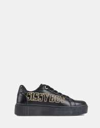 Sissy Boy Side Gold Font Black Sneaker - UK8 Black
