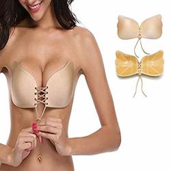 Aingycy Adhesive Silicone Bra Strapless Invisible Reusable Sticky Backless Bra For Women Size D Nude