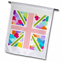 3DROSE FL_58321_1 Colorful Cute Hearts Pattern Union Jack English Flag-girly Great Britain United Kingdom England Garden Flag 12 By 18-INCH