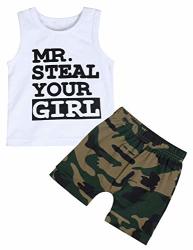 Toddler Baby Infant Boy Clothes Mr Steal Your Girl Vest +camouflage Shorts Outfit Set 12-18 Months