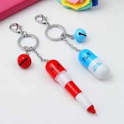 Pill Shape Lovely Expression Carrying Convenient Pen Key Chain Ring Tools