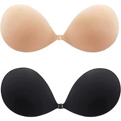 Push Up Adhesive Bra Invisible Strapless Reusable Plunge Bras Backless Silicone Sticky Bra Black And Nude