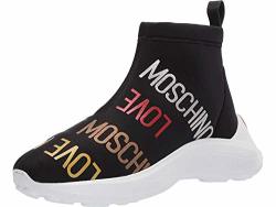 Love Moschino Women's Logo Boot Sock Sneaker Nero 35 M Eu