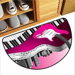 Axbkl Entrance Door Mat Music Bass Guitar Keyboard Urban Rock Backdrop Rhythm Of City Illustration Breathability W36 XL24 Hot Pink Pale Grey Black