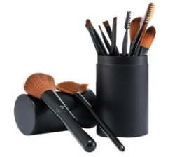 - Make-up Brush Set Of 12 - Black Cylinder Case