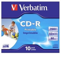 Verbatim Printable 52x CD-R 50 Pack On Spindle