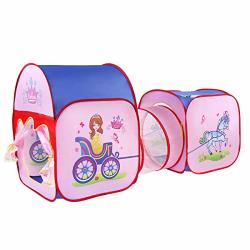 Anyshock Kids Tent Princess Horse Carriage Dual Play Tent With Tunnel 3 Piece Set For 1-6 Year Old Gift Children Playhouse Foldable Pop Up