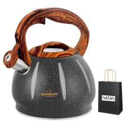3L Stainless Steel Whistling Stove Top Kettle - Wood Handle +natan Gift Bag