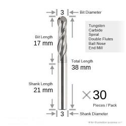 30 Router Bit 3MM 17MM Length Shank 3MM Spiral Double Flutes Ball Nose End Mill Tooling Length 38MM Span Style= Color: 339933 span Pack Of 30 Tool Bits