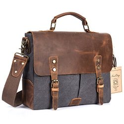 Leather Canvas Messenger Bag For Men And Women 15.6 Inch Laptop Vintage Satchel Business Briefcase Shoulder Bag