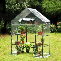 Kingso MINI Greenhouse With 4 Sturdy Shelves Portable Walk-in Plants Greenhouse For Outdoor indoor Gardens Patios And Backyards Greenhouse Kit Includes Plastic Cover Roll-up Zipper Door