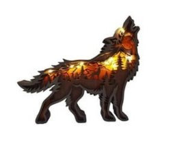 3D Hollow Out Wood Carving LED Wolf Ornaments Decor- 16CM
