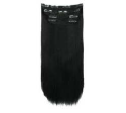 4 Piece Clip-in Long Black Straight Synthetic Hair Extensions 60CM