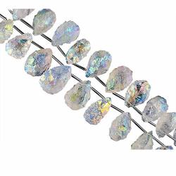 Angel Aura Quartz Raw Crystal Drilled Gemstone Mystic Coated Quartz Crystal Aura Quartz Pear Crystals Gemstones Supplies For Jewelry Making Natural Healing Crystals Gemstones