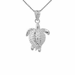 Fine Sterling Silver Good Luck Honu Charm Hawaiian Sea Turtle Pendant Necklace 16