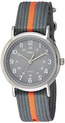Timex Weekender Gray orange Stripe Nylon Slip-thru Strap Watch
