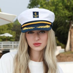 Holiday Nautical Anchor Breton Cap 100% Polyester Sun Protection Woven Newsboy Hat For Roleplay And Sailor Uniform Performances - Inelastic Sailor Cap With Wheat Ear Embroidery