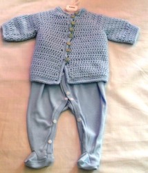 Baby Grow- Little Lumps- Blue -baby Grow- + Crochet Jersey- 6-12mths- Little Lumps Baby Clothes