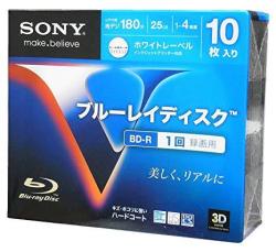 Sony 10 3D Bluray Bd-r 25 Gb 4X Speed Blu-ray Discs Inkjet Printable In Jewel Cases