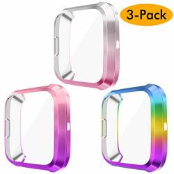 EZCO 3-PACK Screen Protector Case Compatible With Fitbit Versa 2 Not For Versa Soft Tup Gradient Color Case All Around Protective Cover Bumper Shell