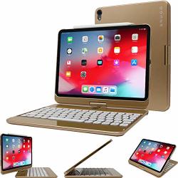 Snugg Ipad Pro 11 2018 Keyboard Backlit Wireless Bluetooth Keyboard Case Cover 360 Degree Rotatable Keyboard For Apple Ipad Pro 11 2018 Apple Pencil Compatible - Gold