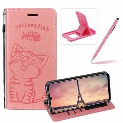 Strap Leather Case For Huawei P30 Pro Pink Wallet Flip Case For Huawei P30 Pro Herzzer Elegant Classic Solid Color Magnetic Cute Fish Cat