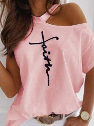 Faith Shoulder Short Sleeve T-Shirt - L Pink
