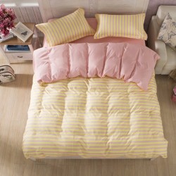 3 Or 4pcs Suit Pink Yellow Stripe Reactive Dyeing Polyester Fiber Bedding Sets Twin Full Queen Size