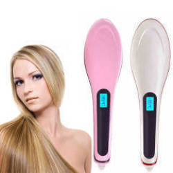 Hair Straightening Brush With Variable Temp Settings & Lcd - - Straight Hair In Minutes Pink Colour