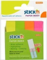 Stick'n Assorted Neon Paper Index Tabs 50mm X 12mm