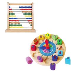Wooden Toys Abacus & Shape Sorting Clock