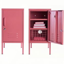Steel Single Door Bedside Pedestal Shorty Storage Cabinet - Raspberry Pink