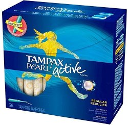 Tampax Pearl Active Plastic Unscented Tampons Regular Absorbency 36 Ea Pack Of 2