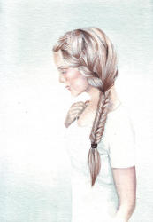 H030 Original Watercolor Side Profile Portrait With Braid By Helga Mcleod