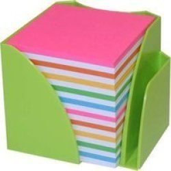 Bantex Optima Plastic Memo Cube With Pen Compartment 800 Sheets Lime Green