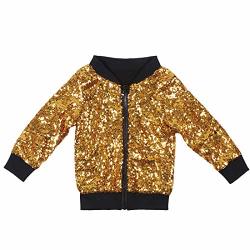 Cilucu Kids Jackets Girls Boys Sequin Zipper Coat Jacket For Juniors Girls Birthday Christmas Clothes Long Sleeve Bomber Dark Gold Black 9-10 Years Old