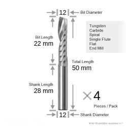 4 Router Bit 12MM 22MM Length Shank 12MM Spiral Single Flute Flat End Mill Tooling Length 50MM Span Style= Color: FF0000 span Pack Of 4 Tool Bits