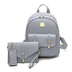 Saicheng Pu Leather Backpack Womens 3 Sets - Light Gray Medium